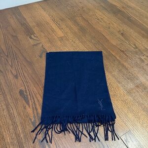 Saint Laurent (YSL) Navy Wool Scarf – Embroidered Logo